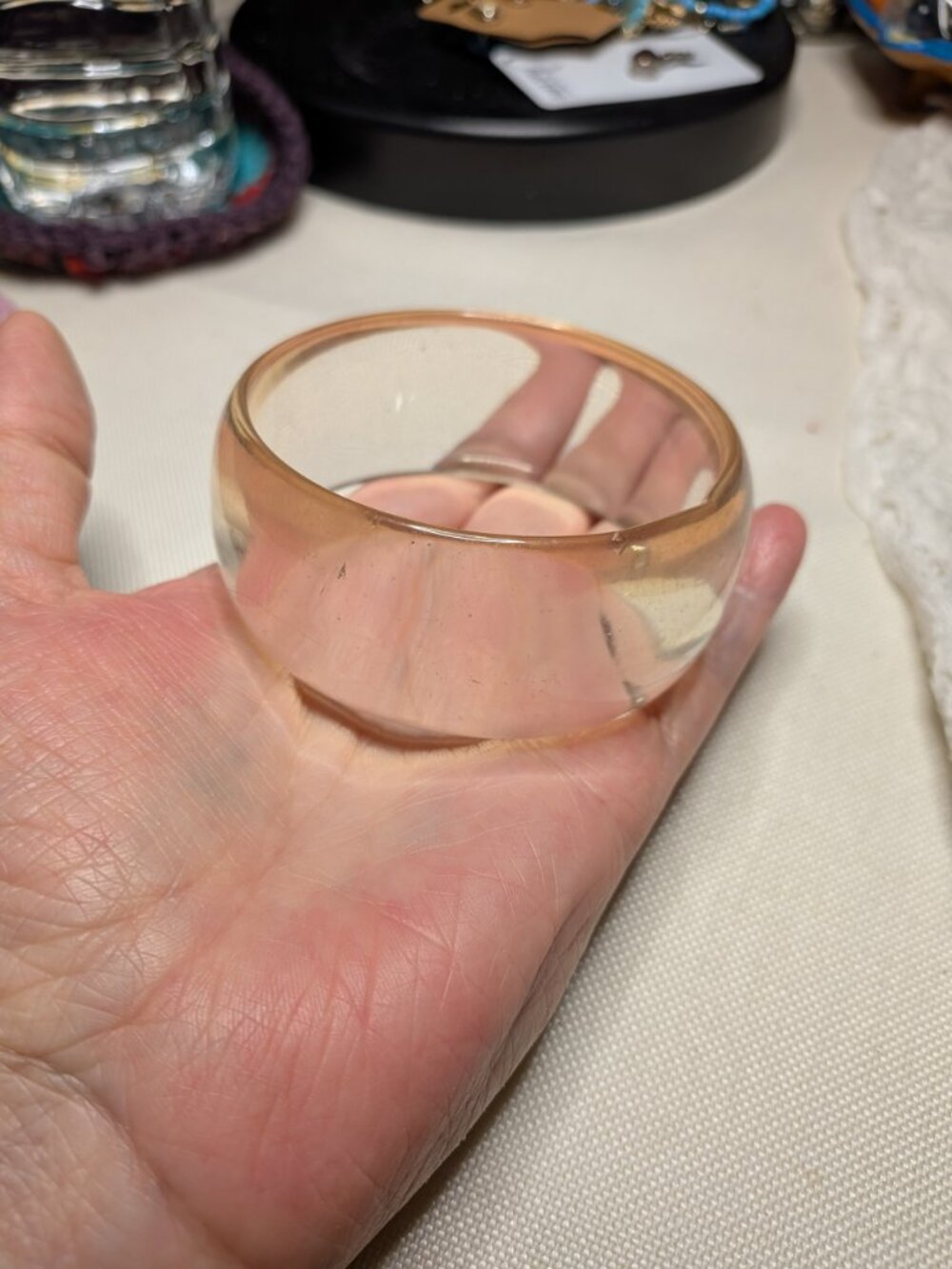 Vintage Clear Lucite Wide Bangle Bracelet – Domed Ice Style